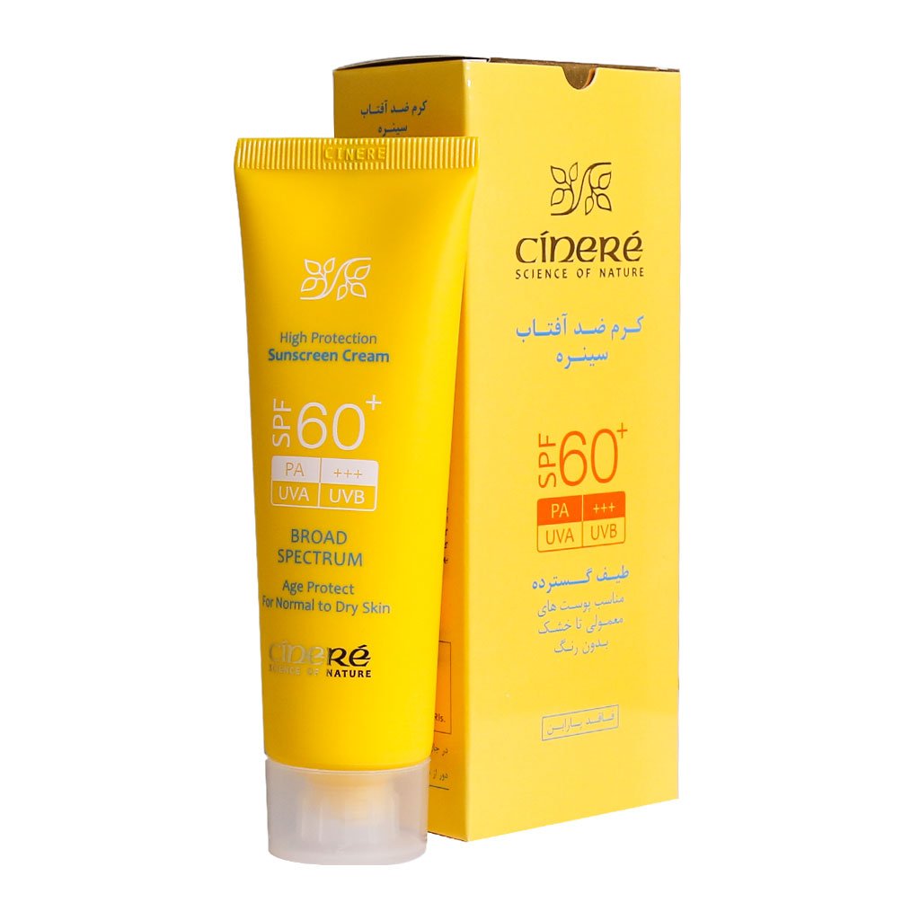 کرم ضد آفتاب Spf+60 مناسب انوع پوست بدون رنگ سینره 50 سی سی